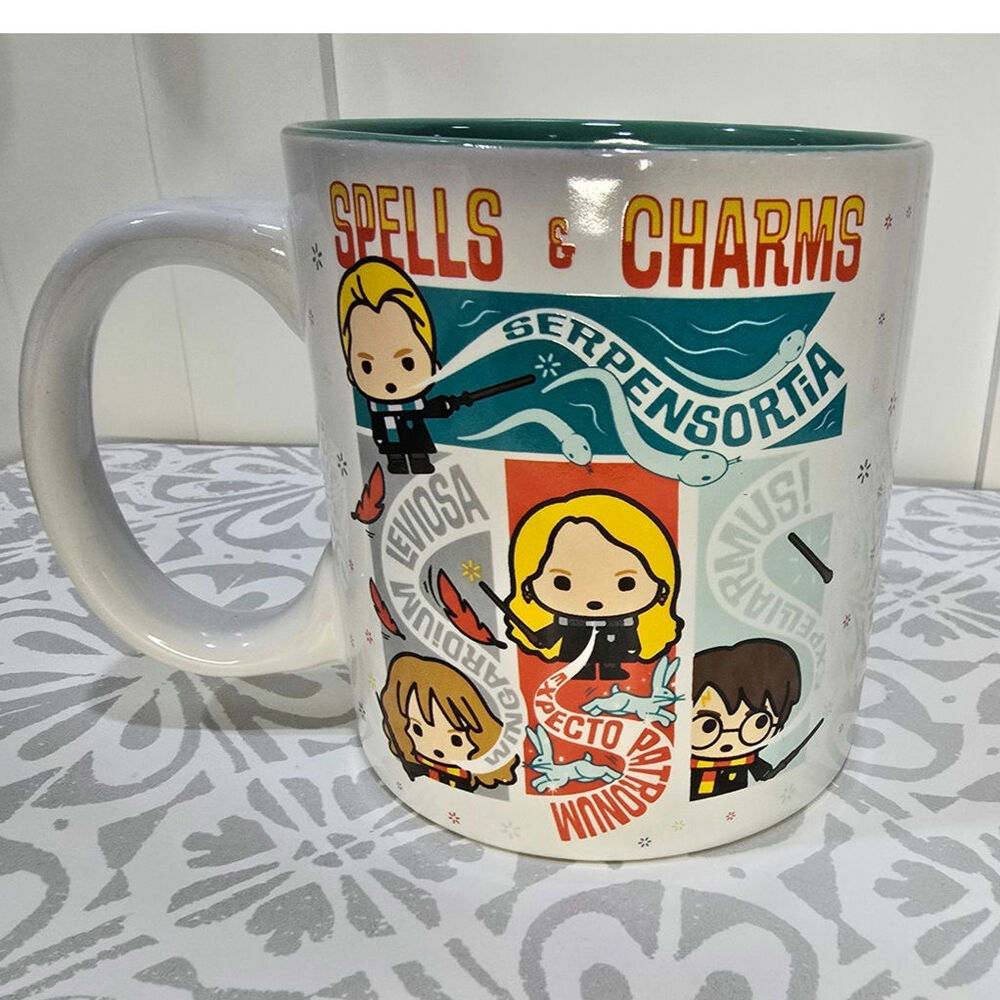 Harry Potter “Spells & Charms” 20 oz Ceramic Mug – Chibi Characters, Teal Int.